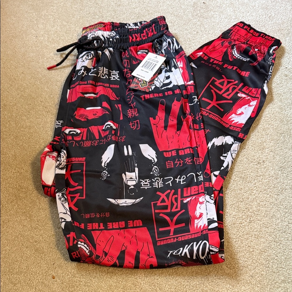 Graphic Red and Black Joggers
